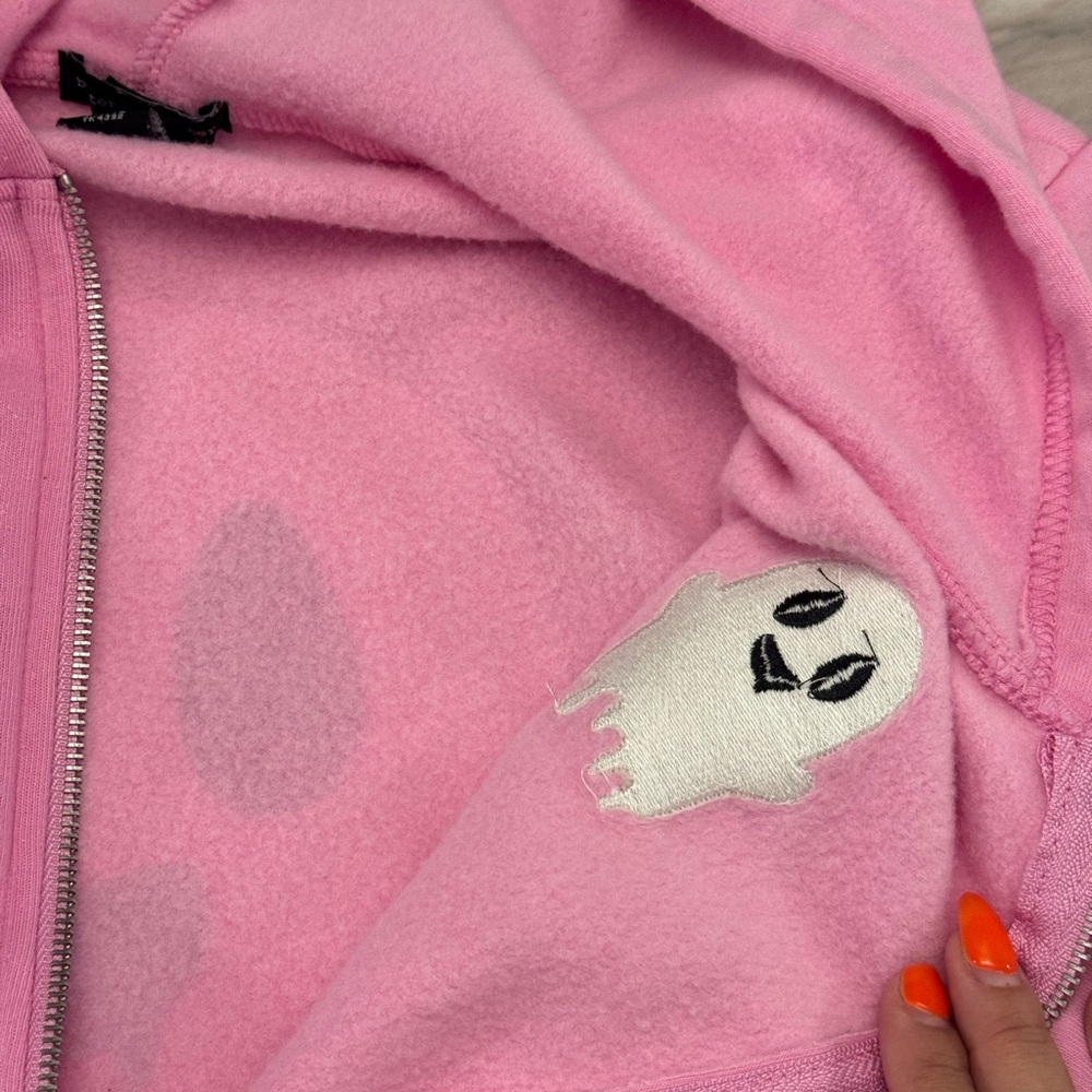 Better Together Pink Sweatshirt Hoodie With Embroidered Ghost - Picture 9 of 12